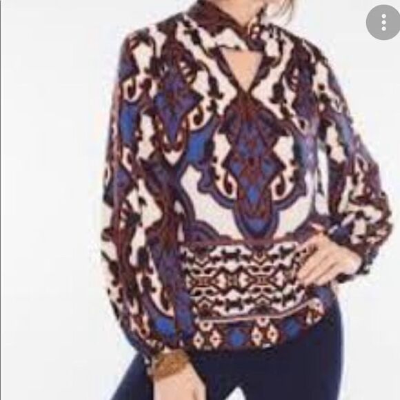 Chicos black label printed long sleeve blouse size Sm - Picture 2 of 9